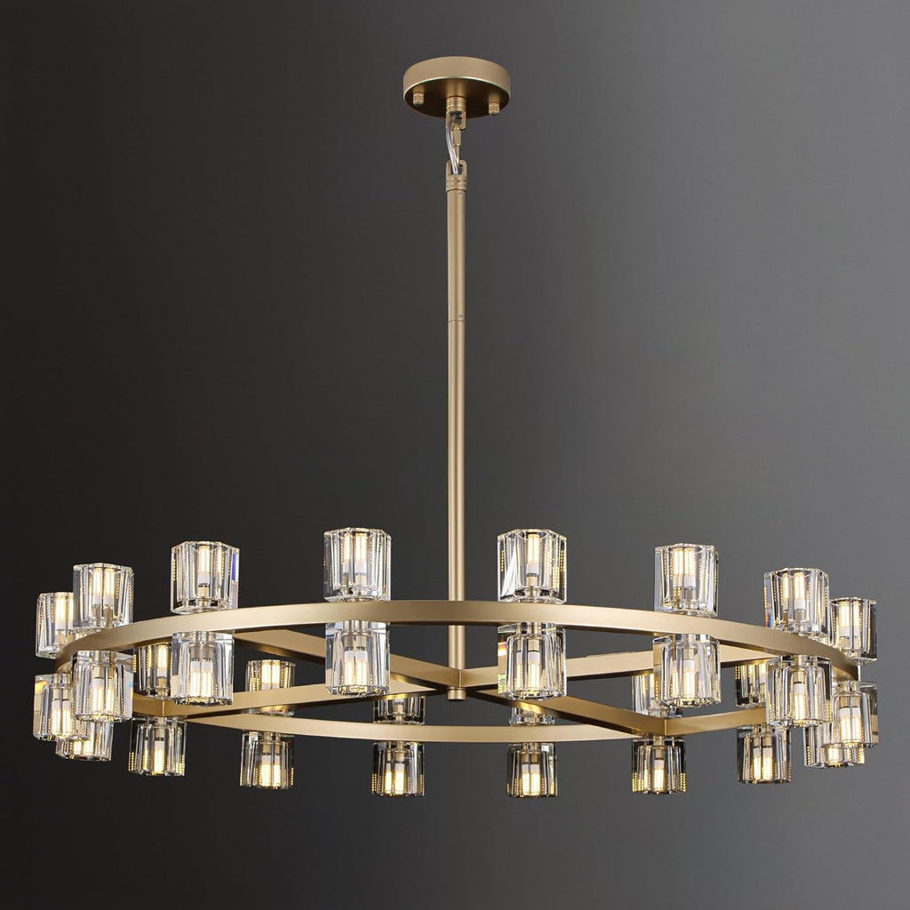 Wagon Wheel Chandelier, Large Modern 36" Rustic Chandeliers withK9 Crystal Shade, 32Lights Round Large Gold Chandelier for Living Room Dining Room (Bulb Included) A117-B0D7TBVKX8