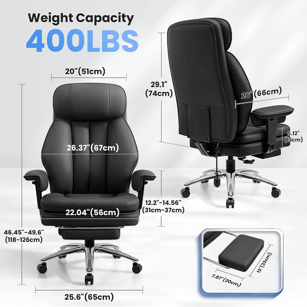 Big and Tall Office Chair with Lumbar Support, Executive Leather Computer Desk Chair, Heavy Duty Comfortable Gaming