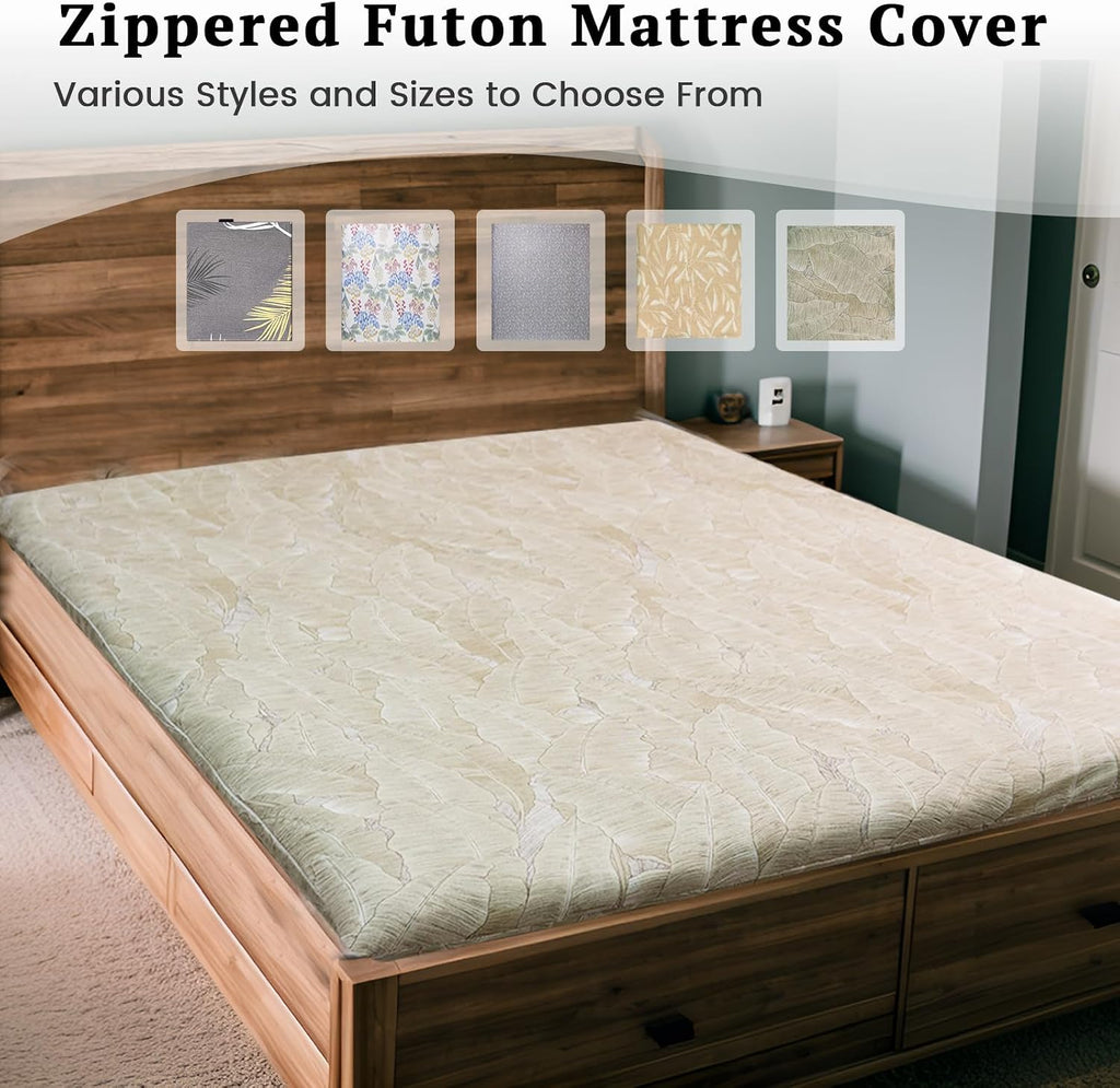 Japanese Floor Futon Mattress Queen Size 60"x 80"(Winter Moss), with Futon Mattress Cover 64'' x 84'' Queen