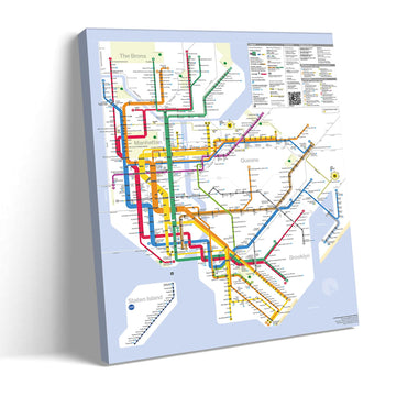 York City Subway Map Canvas Wall, Modern NYC MTA System Transit Map Print, Minimalist Wall Decor, Framed Ready