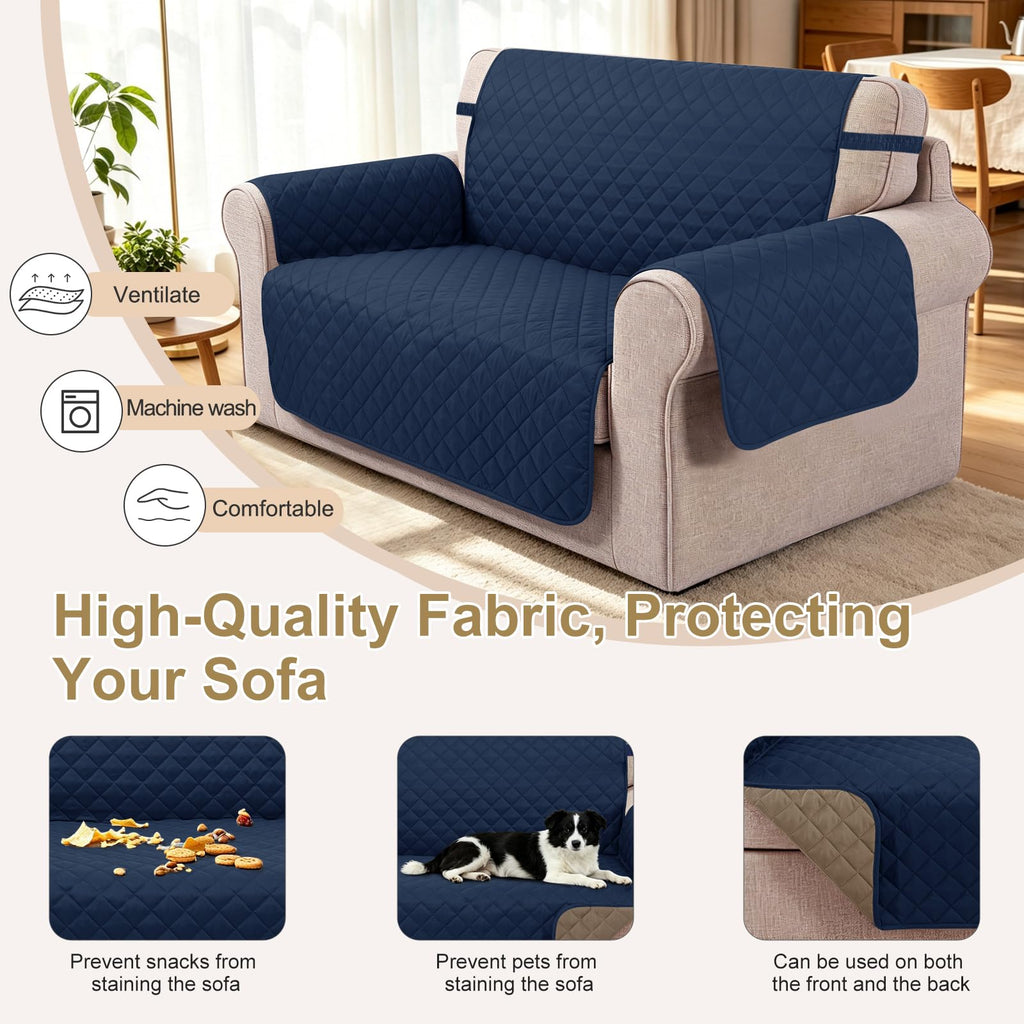 Loveseat Couch Cover for Dogs, Navy/Camel