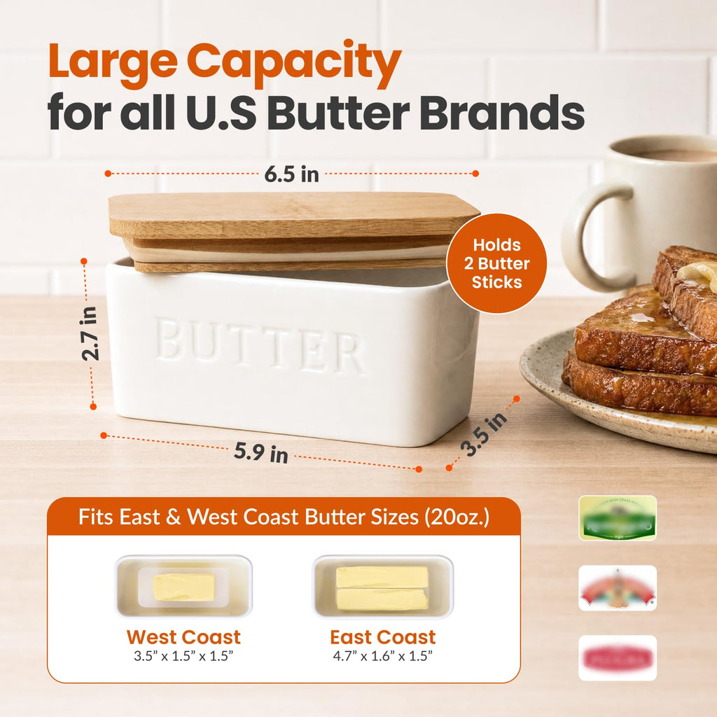 Extra Large Butter Dish with Lid for Countertop, Ceramic Butter Container With Airtight Cover, Butter Keeper