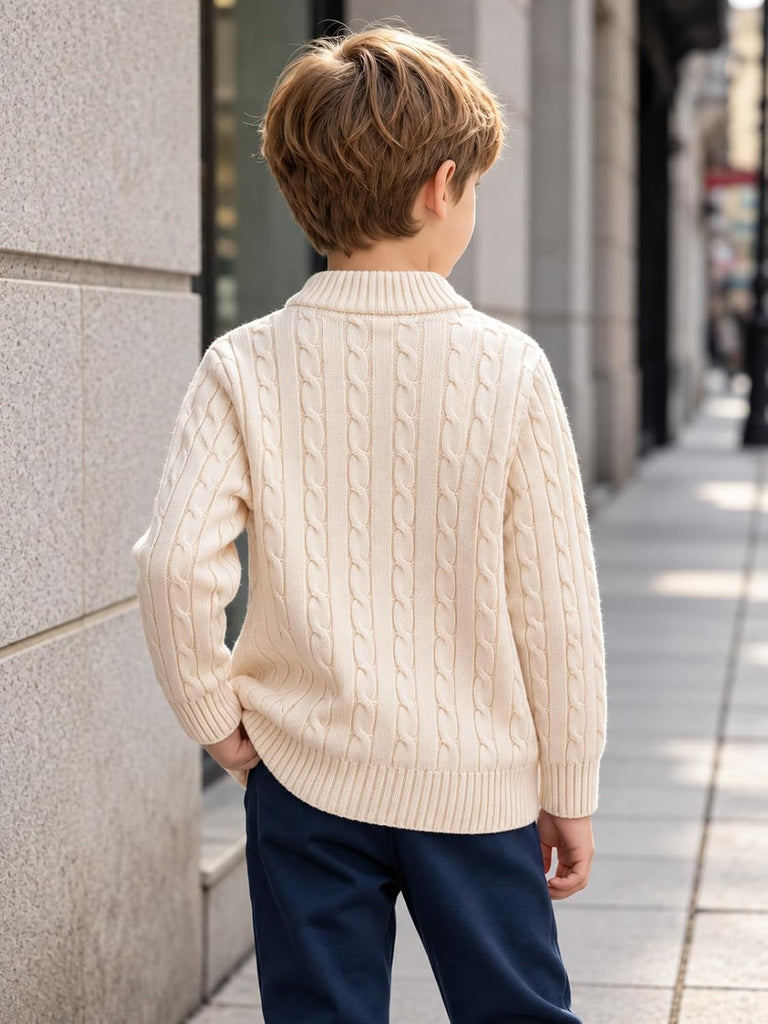Boys Sweater Toddler Mock Neck Pullover Tops Button Cable Knit Sweaters