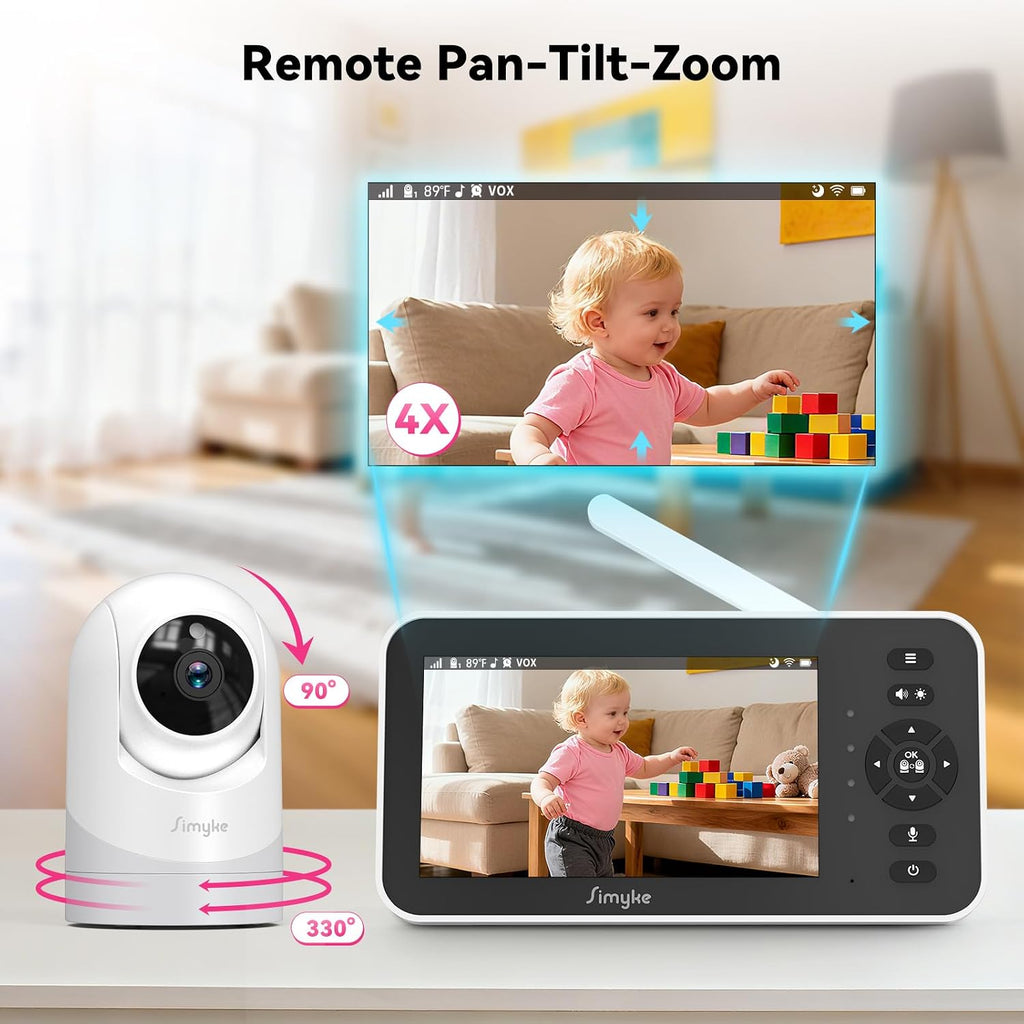 Monitor,5" Video Baby Monitor with 720P Camera,WiFi Audio Monitor with Remote PTZ,Night Vision, Way Talk,Sleep