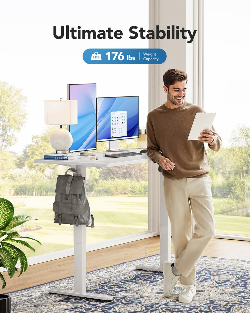 Electric Standing Desk, Whole Piece Desktop, Adjustable Height Computer Desk, 4 Height Memory Settings, Sit Stand Up
