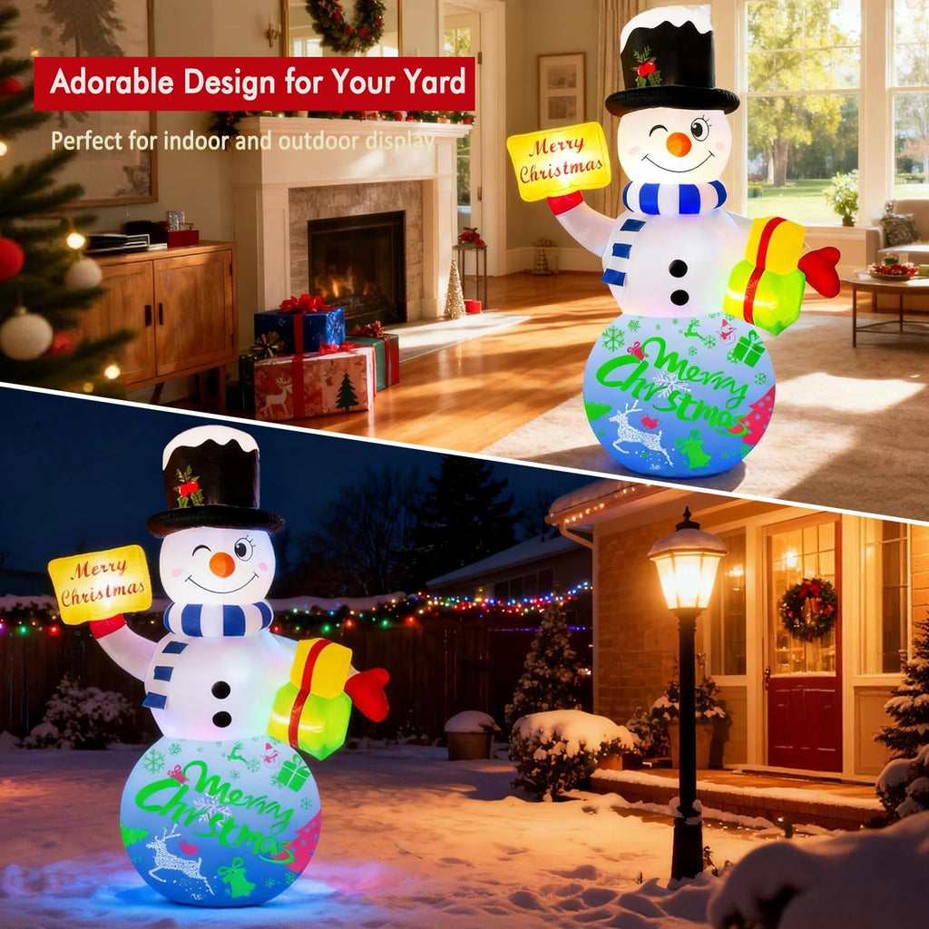 6FT Christmas Inflatables Snowman Outdoor Christmas Decorations Blow Up Snow Man Decor Built-in Rotating Music Box