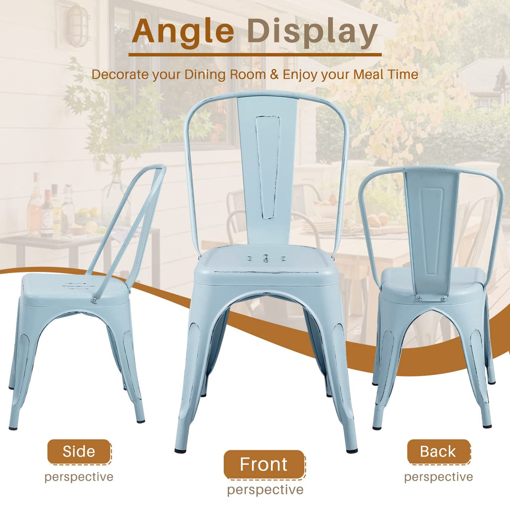 Metal Dining Chair Indoor Outdoor Use Stackable Chic Side Classic Trattoria Metal Chairs Set of 4, Bistro and Cafe
