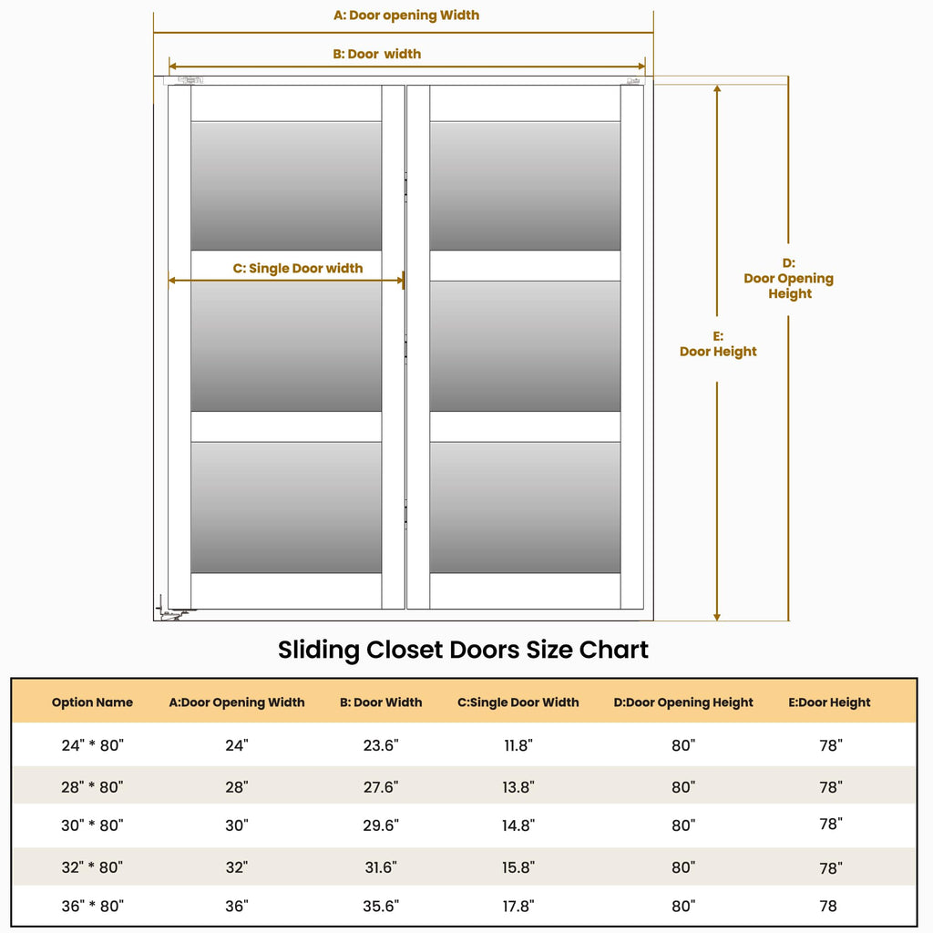Bifold Door for 28"x 80" Opening, Tempered Frosted Glass, MDF