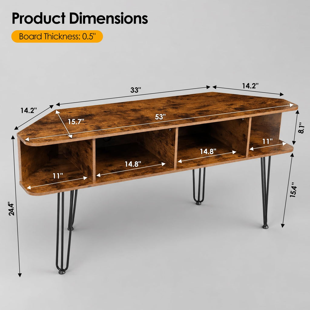 Corner TV Stand for 55 Inch TV, Rustic Brown TV Stand