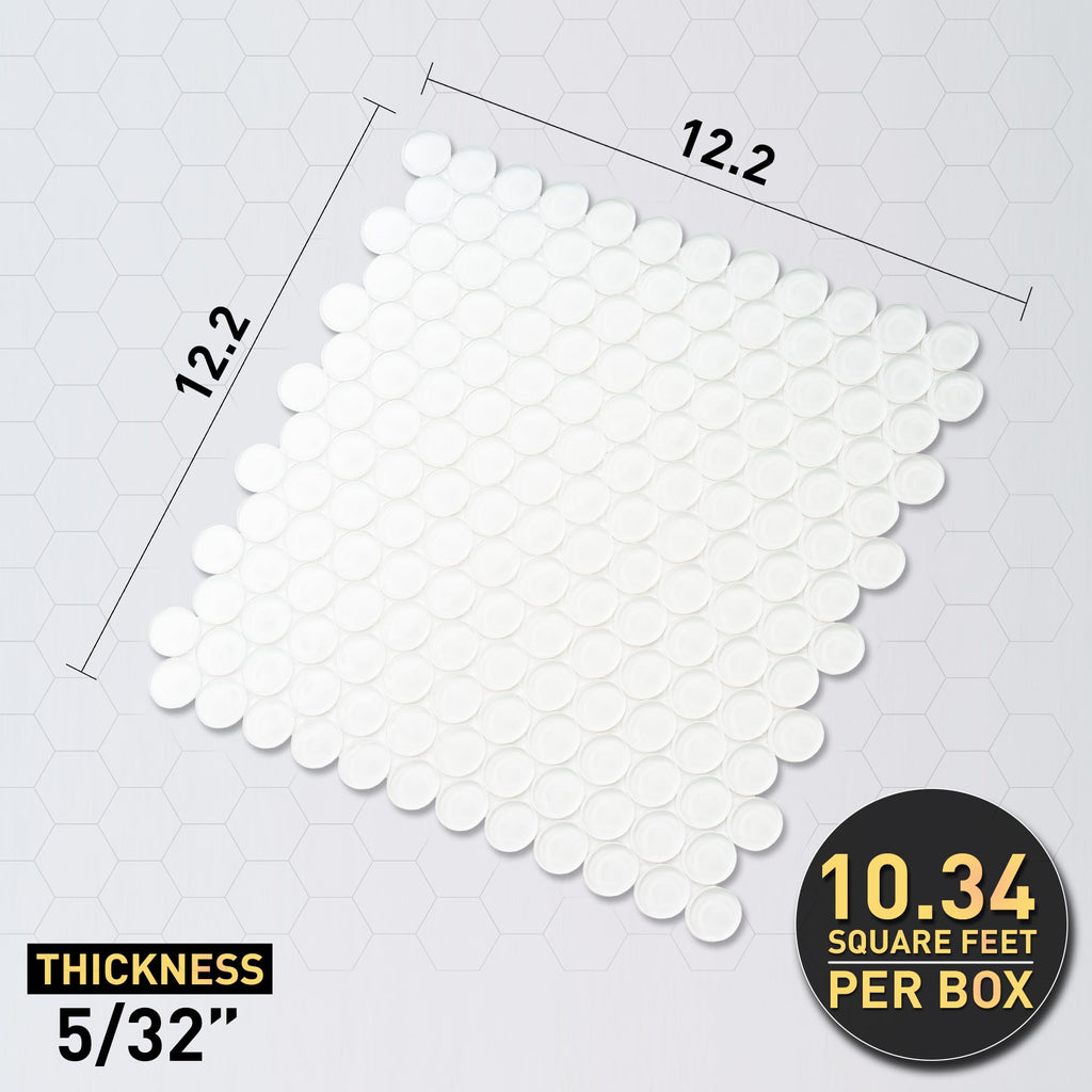 Penny Round Glass Tile Ice White 12x12 Glossy 5 sq ft/case 5-Pack
