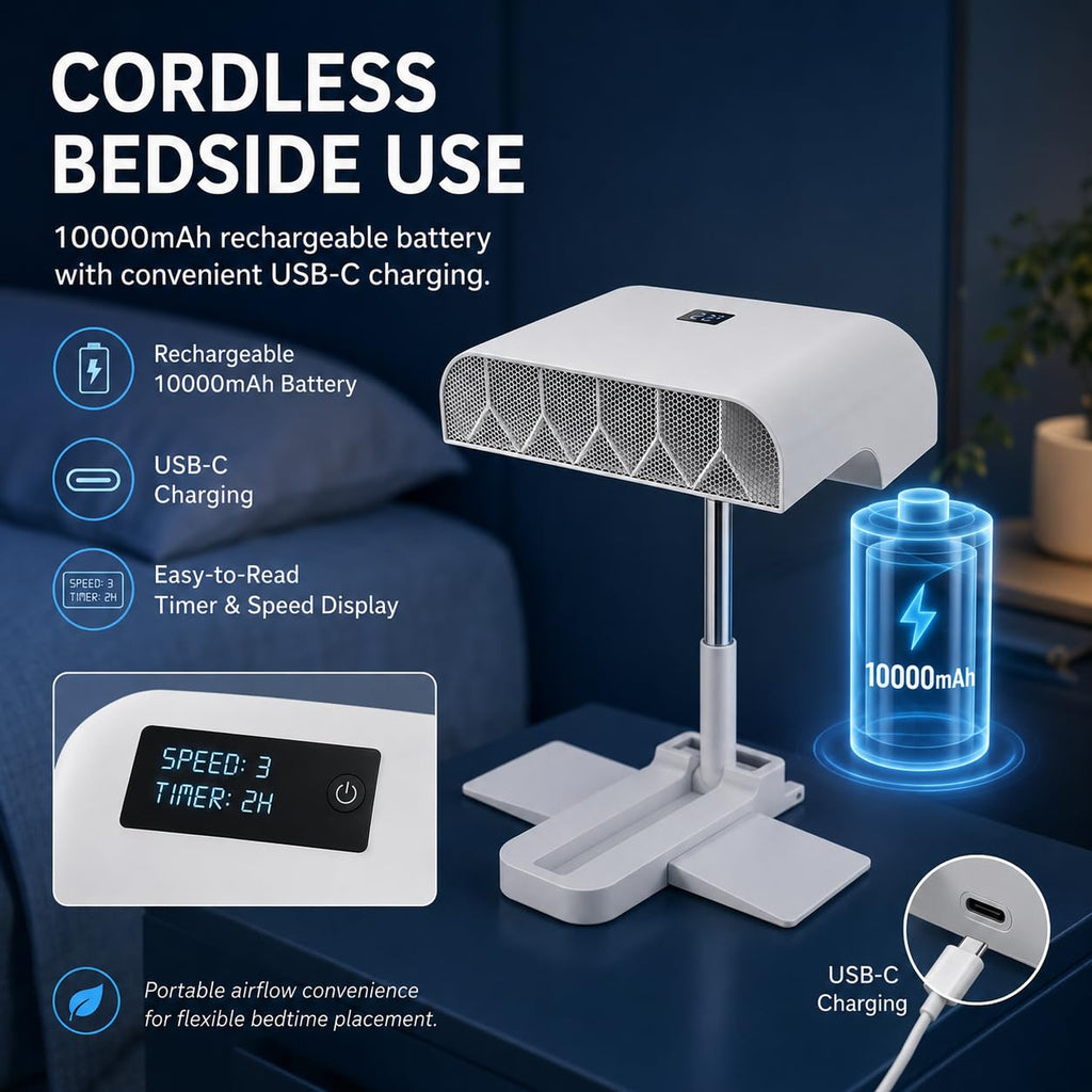 Sleep Bed Fan, 5-Speed Low Noise Air Fan Featuring Digital Screen, Height Adjustable And USB Rechargeable, Quick