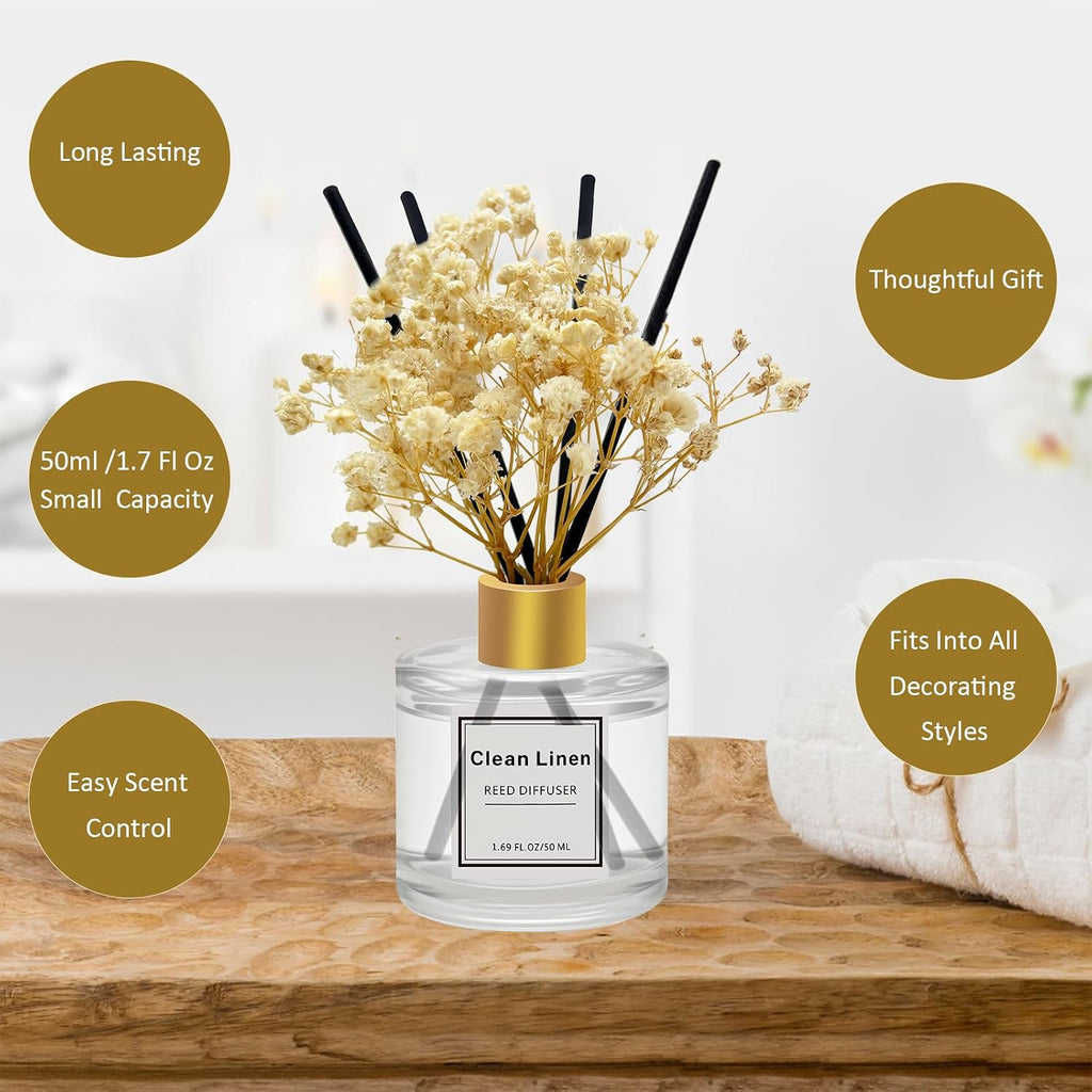 Reed Diffuser Pack,Clean Linen,Eucalyptus & Mint,Ocean Scented Oil Diffuser with 4 Sticks,Reed Diffusers Air - Set of 3