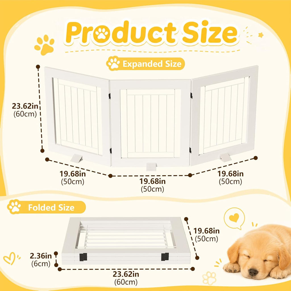 Dog Gate Indoor, Freestanding Dog Fence, 59x24-Inch Wooden Pet Gate for Dogs, 3-Panel Puppy Gates for Doorways
