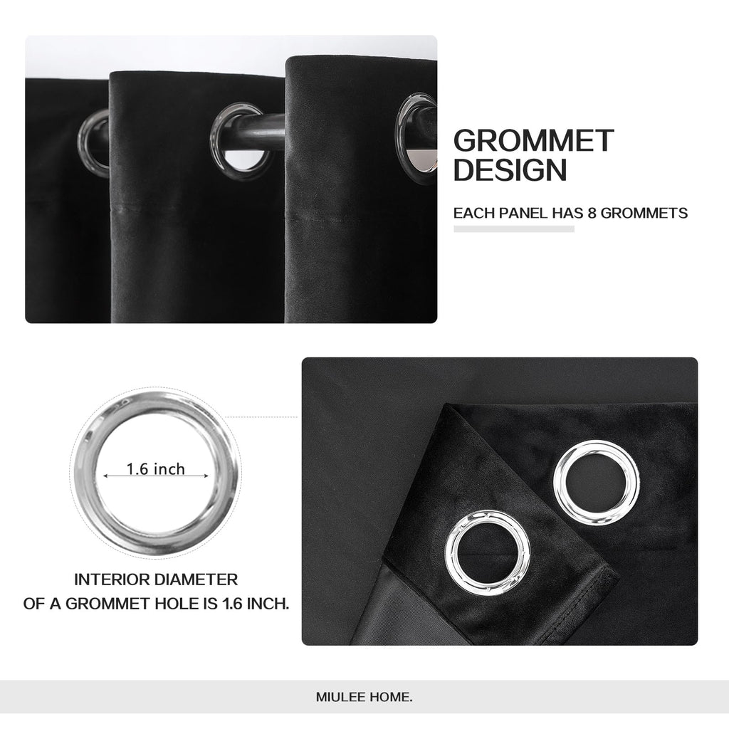 Velvet Blackout Curtains Halloween Black 52 x 63 Inch Length 2 Panel