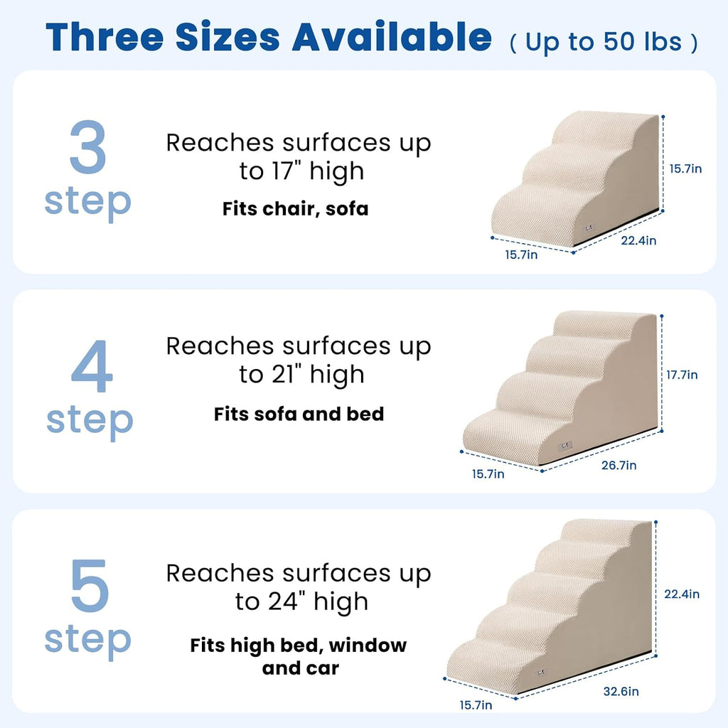 Dog Stairs for High Beds 22.4" H, 5-Step Pet Ramp for Small & Medium Dogs