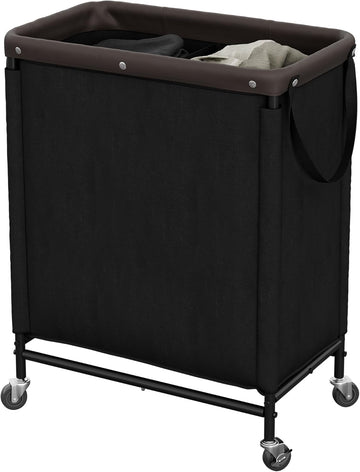 2 Section Laundry Hamper, 100L Black Sorter Cart with Wheels