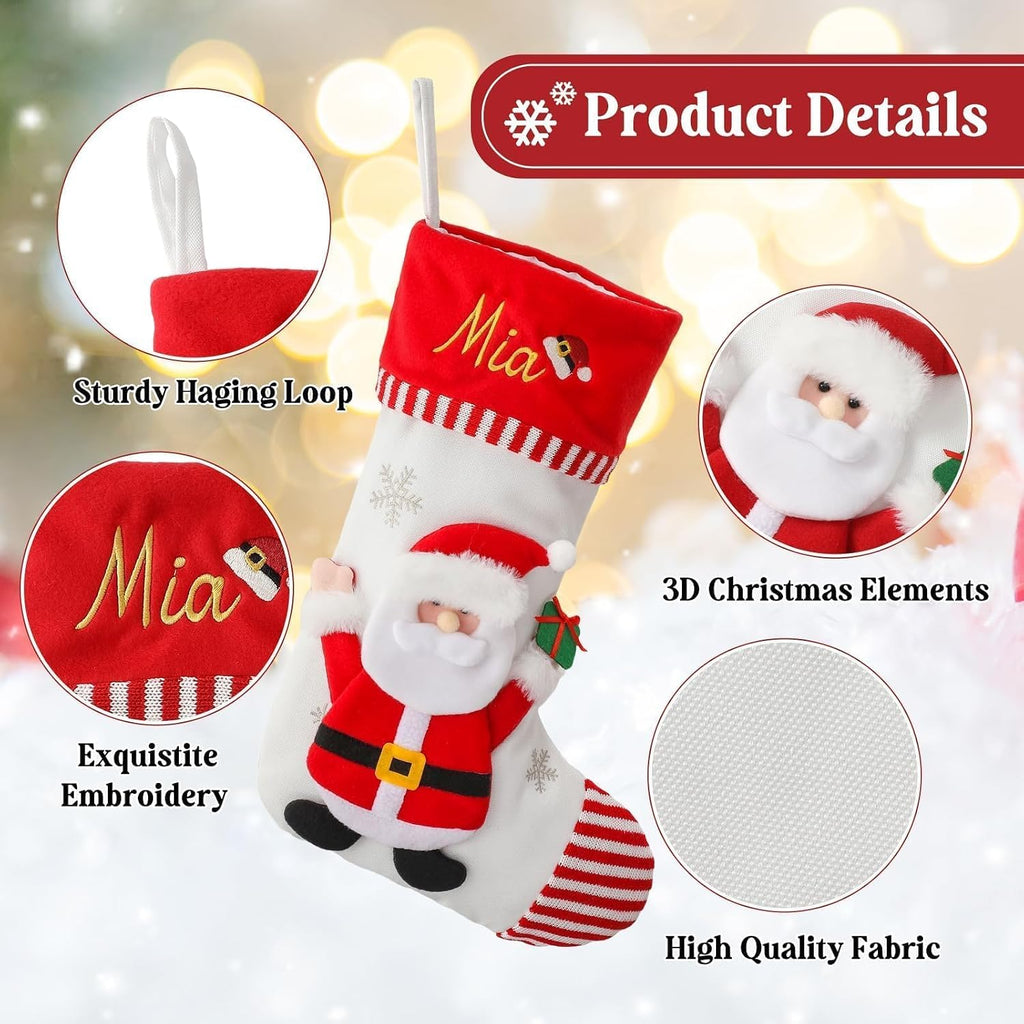 With Embroidered Name & Monogram, 3D Xmas Character Stocking 5 Pack 18" Large,Santa,Snowman & Reindeer Fireplace - Set of 5