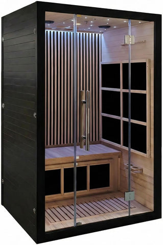 Vyre Sauna for 2 Person, Black - Low EMF FAR Infrared Home Sauna with 6 Carbon Heaters, Red Light Therapy and FM Audio