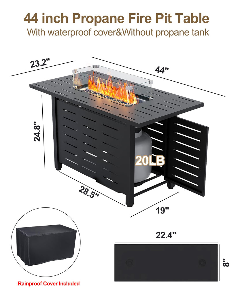 44" Outdoor Propane Fire Pit Table, 48, 000 Btu Lp Gas Rectangular Fire Table with Ignition Systems and Lid, Outdoor