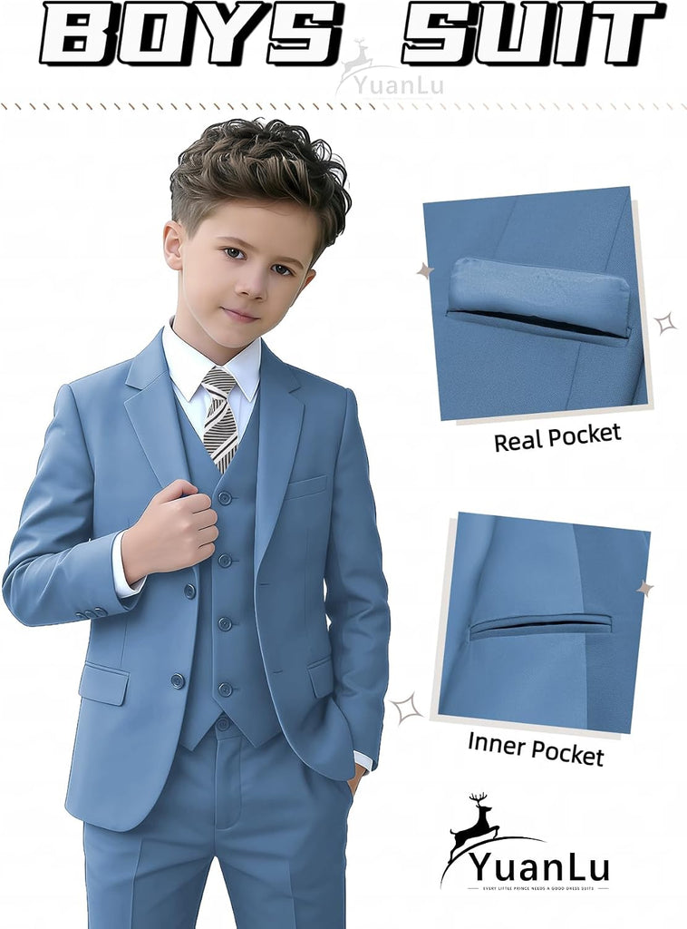 Boys Slim Fit Suits Kids Tuxedo Ring Bearer Outfit,Adjustable Waist