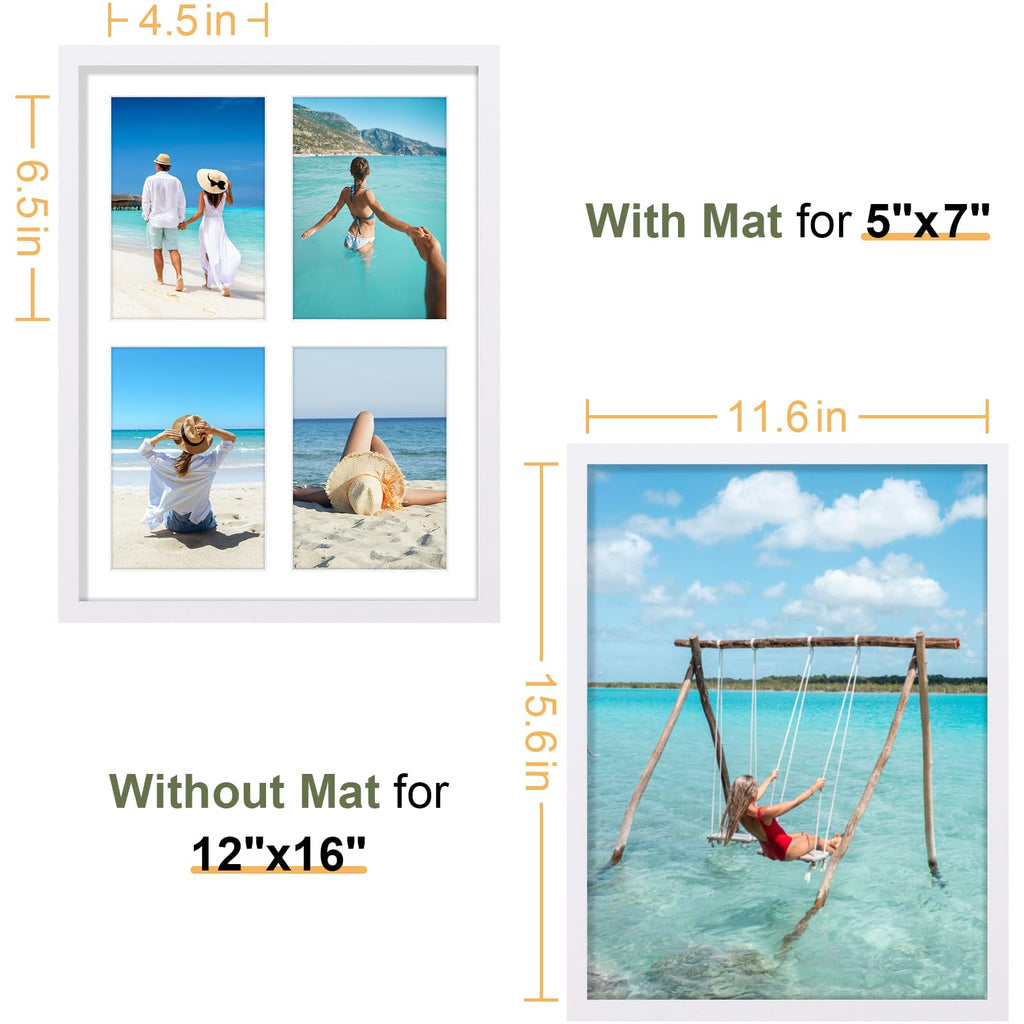 12x16 Collage Picture Frame, Displays 4Pcs 5x7 Pictures, White