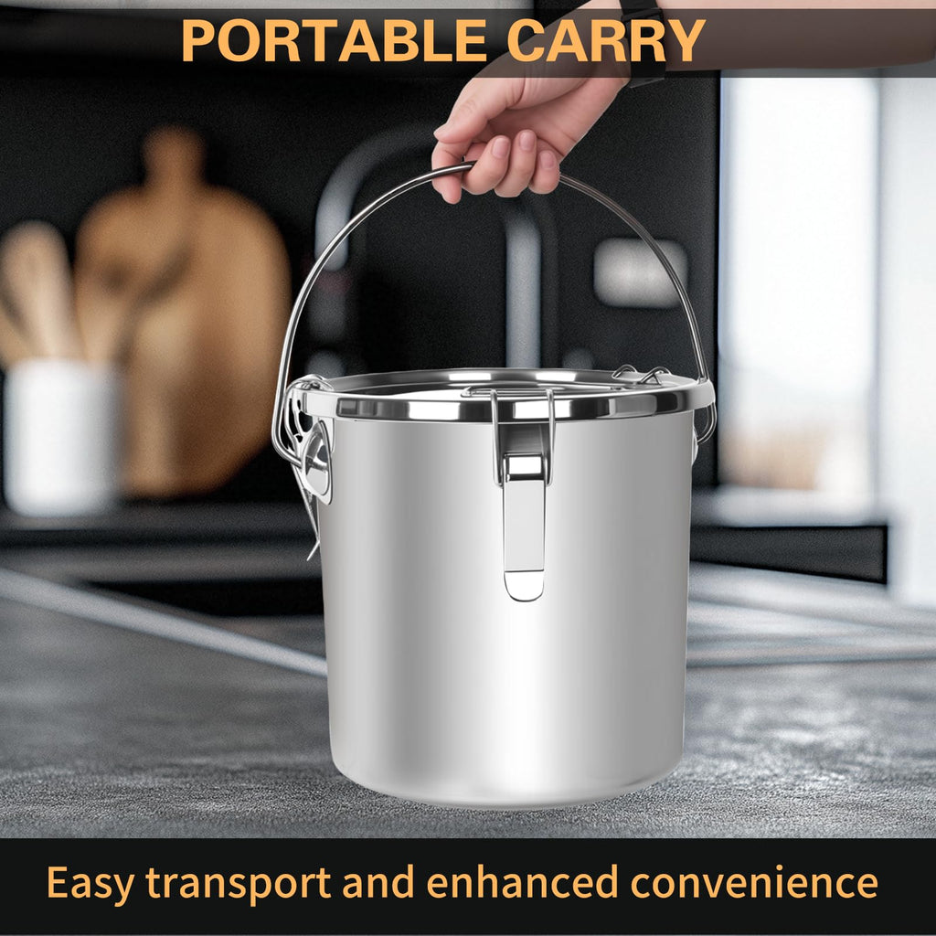 21L/5.6GAL and 12L/3.2GAL Stainless Steel Airtight Canister, Food Storage Canisters with Lid&Locking Clamp for Rice
