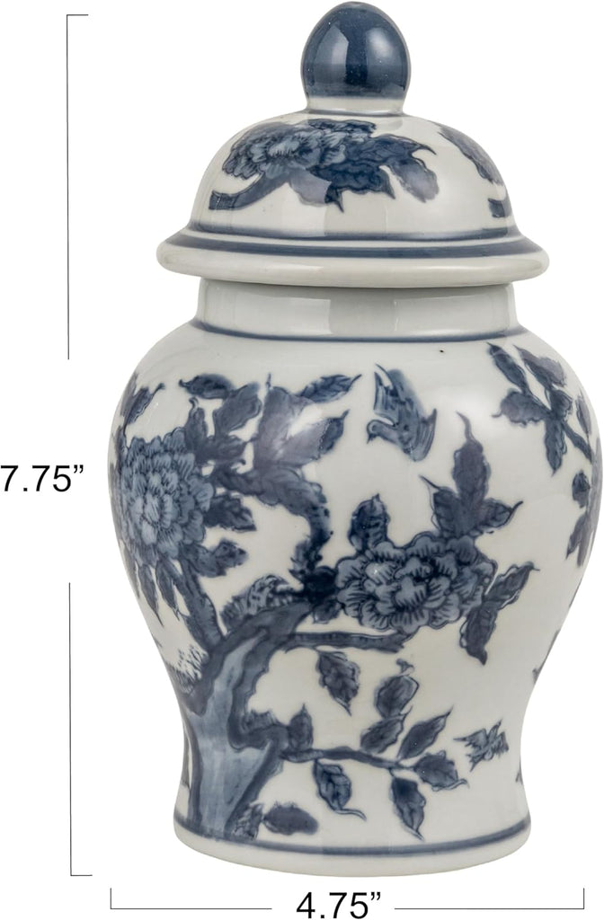 Decorative Ceramic Ginger Jar with Domed Lid, Blue & White