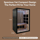 Vyre Sauna for 2 Person, Black - Low EMF FAR Infrared Home Sauna with 6 Carbon Heaters, Red Light Therapy and FM Audio