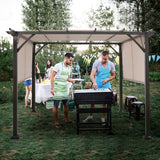 10x10FT Outdoor Patio Shade Structure, Steel Pergola with Retractable Canopy Shades, Rustproof Metal for Patio