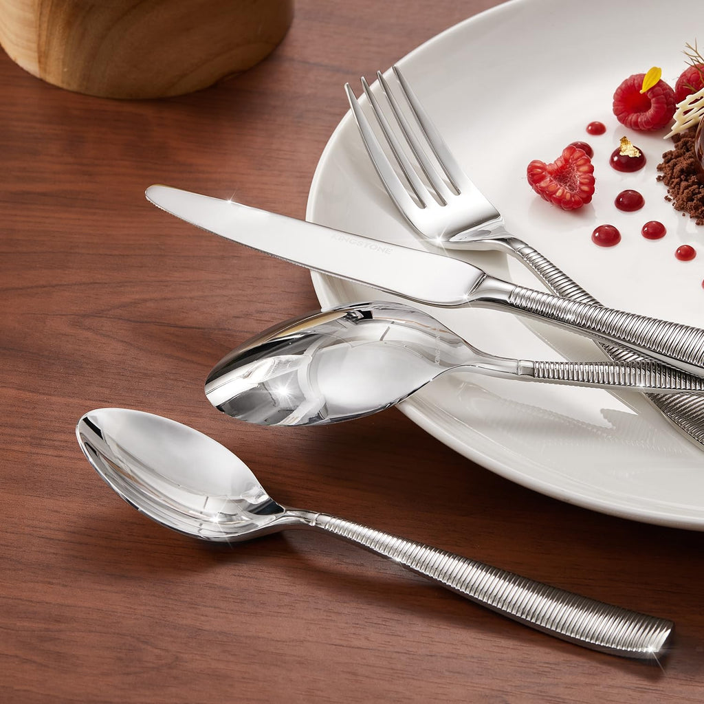 60-Piece Ribbed Silverware Set, 18/10 Stainless Steel Flatware