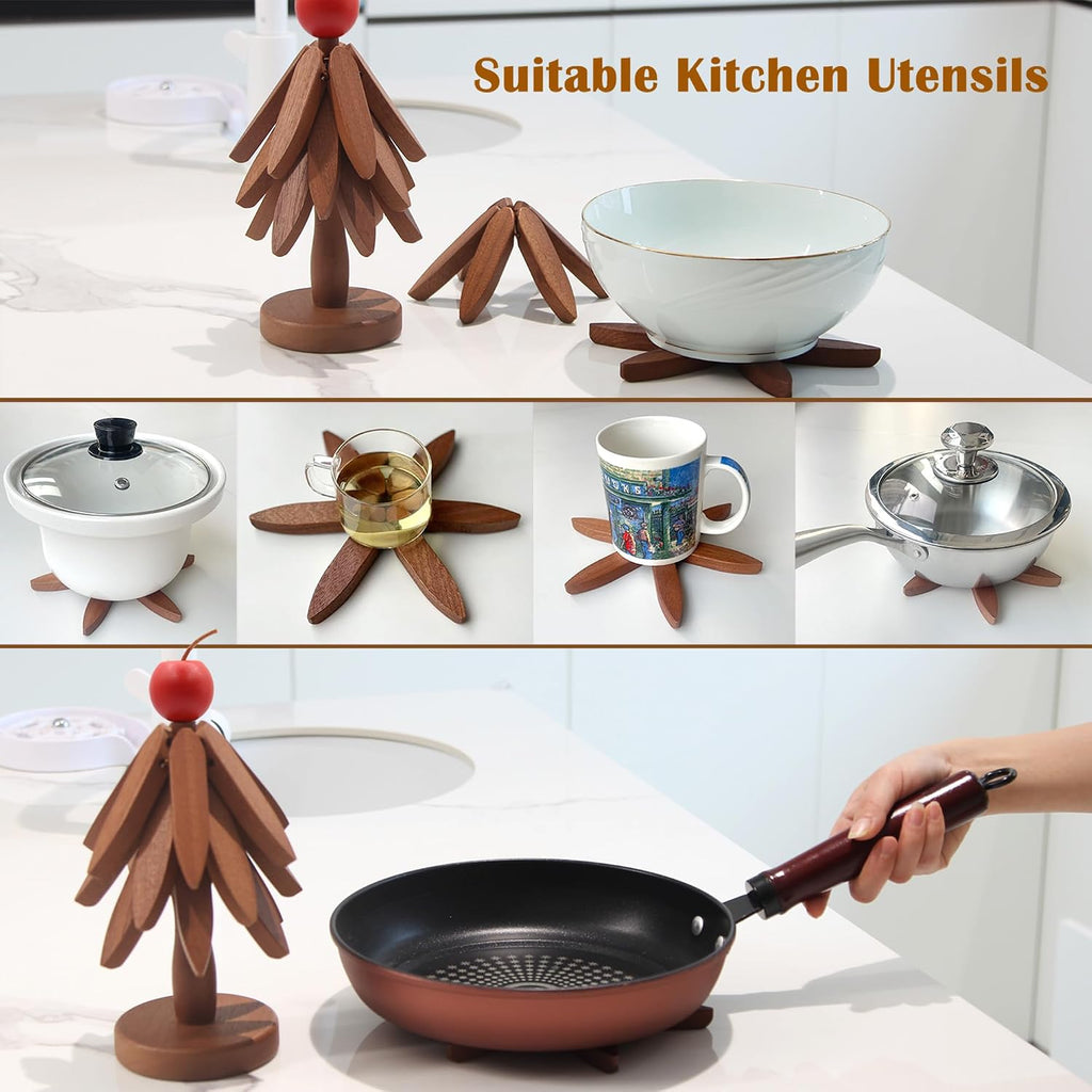 Tree Trivets for Hot Dishes, Artisanal Wooden Coasters Trivets Set - Set of 4