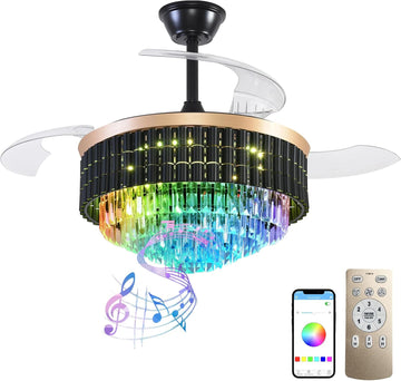 RGB Retractable Ceiling Fan with Lights and Remote