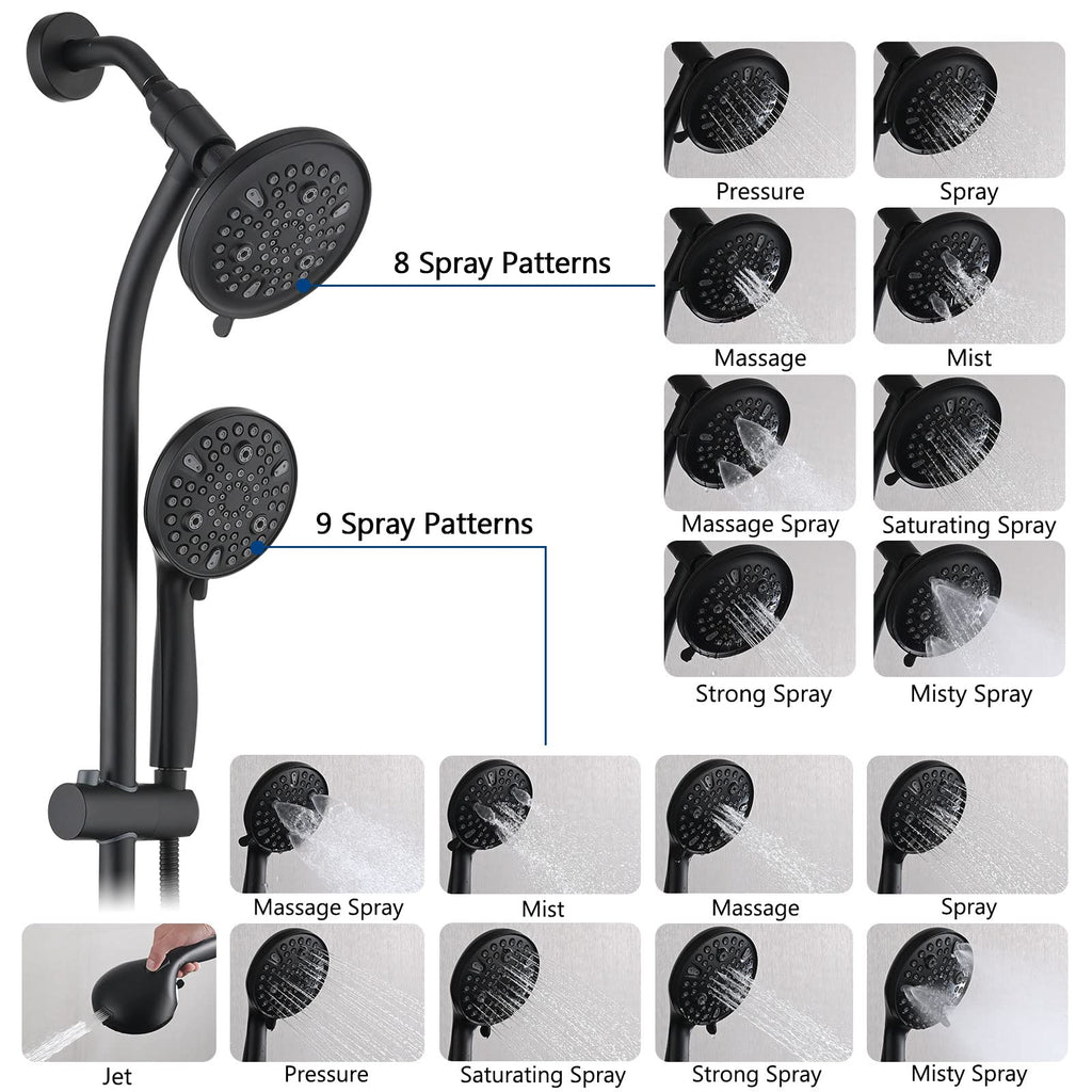 Modern Rainfall Shower Head with Handheld Shower Spray, 26-Inch Adjustable Height Slide Bar, High Pressure Dual