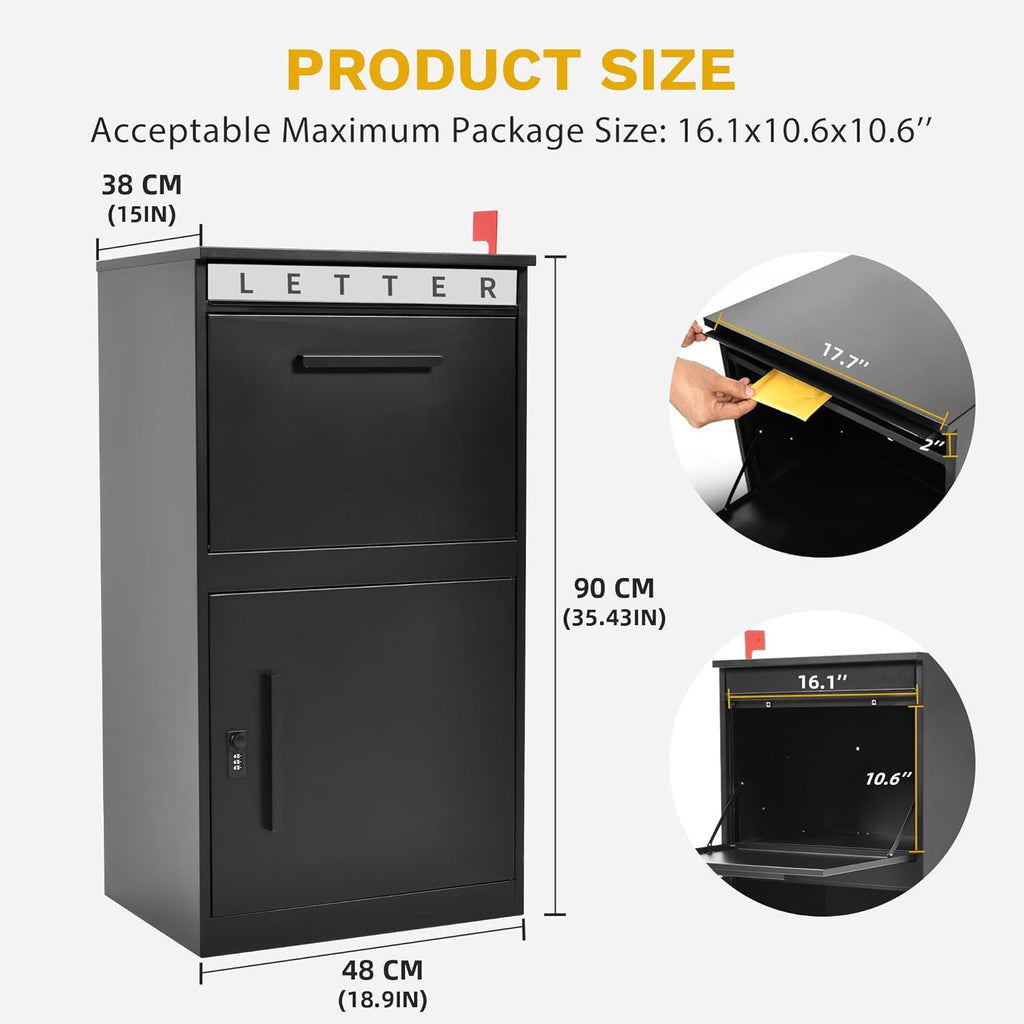 35" H Large Package Delivery Box with Password Lock, Mail Slot