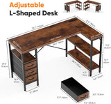 L Shaped Gaming Desk with Power Outlets, 55 Inch Computer Desk with 3 Drawers, Shelves