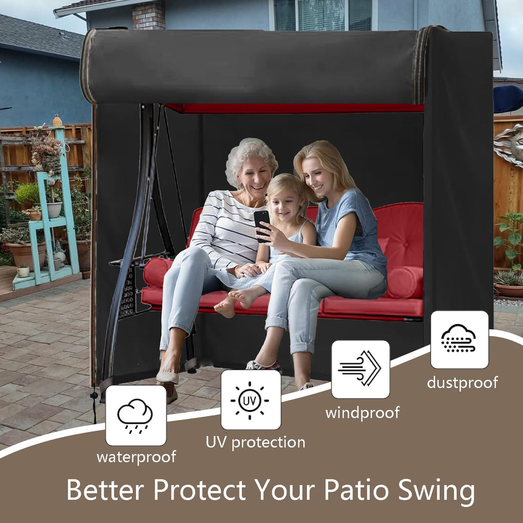 Outdoor Swing Cover 3 Seater, 87'' (L) x 49''(W) x 67''(H), Black