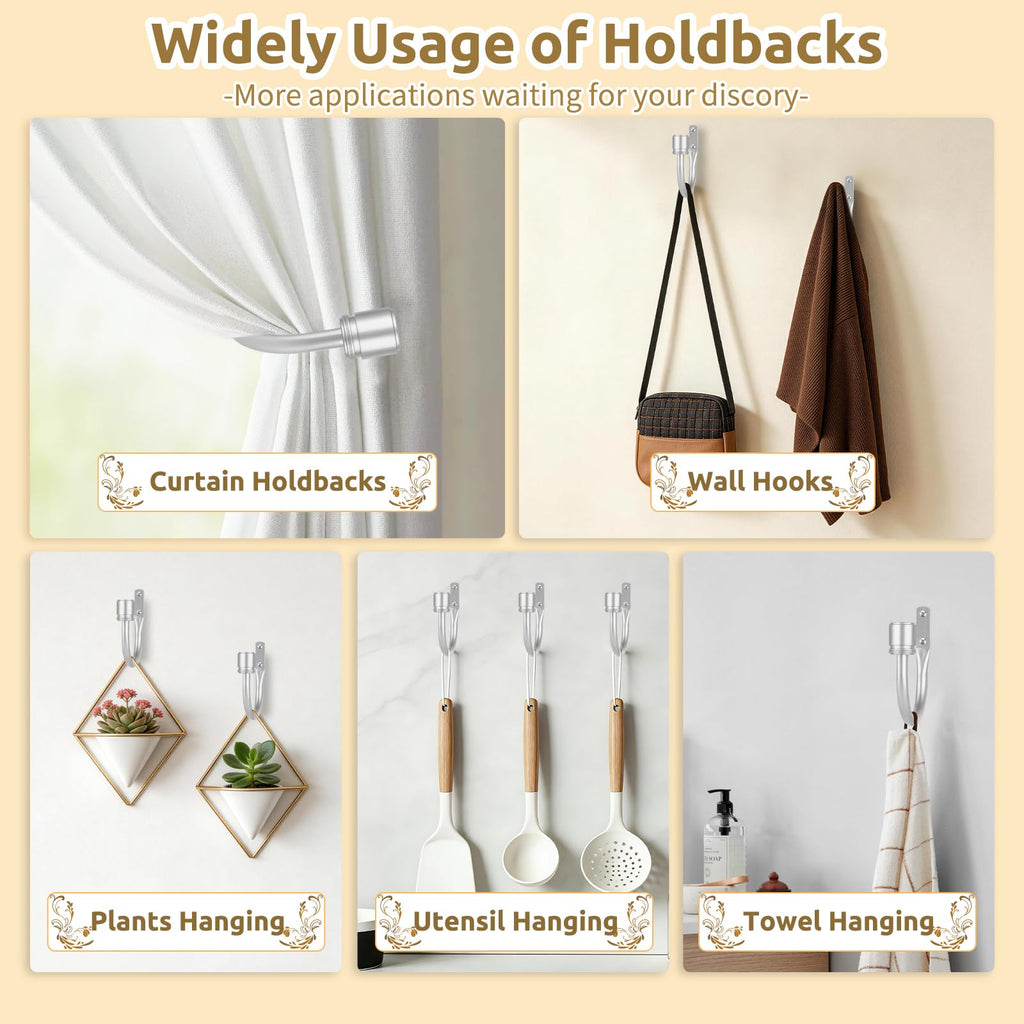 Curtain Holdbacks 2 Pack for Windows, Silver(1 Pair/2 Pack), Small
