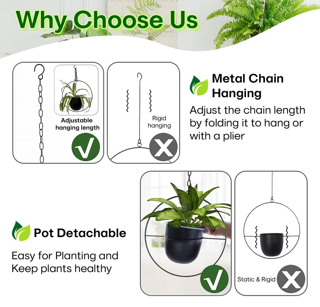 2 Pack Hanging Planter with 5.5" Pot, Metal Hanging Plant Holder