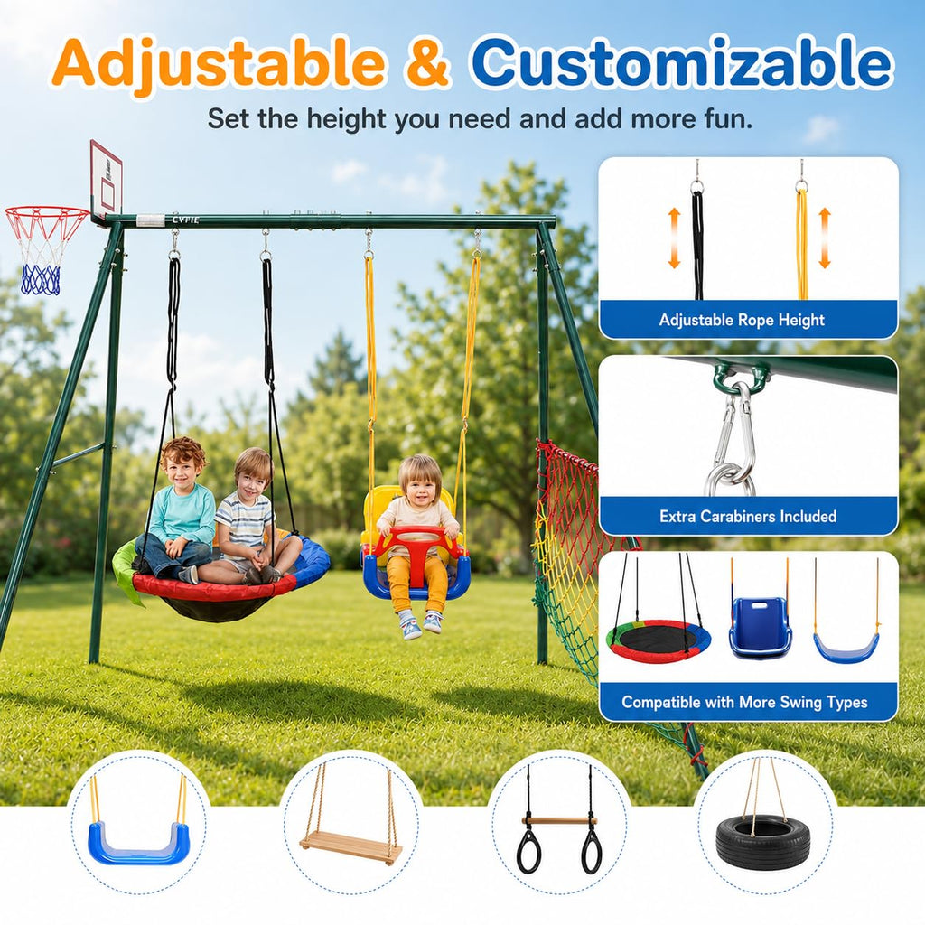 7-in-1 Kids Swing Set and Saucer Swing for Backyard