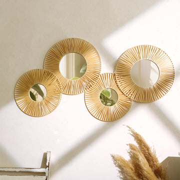 Hanging Baskets Wall Art with Mirror, 4Pcs Boho Wicker Wall Decor