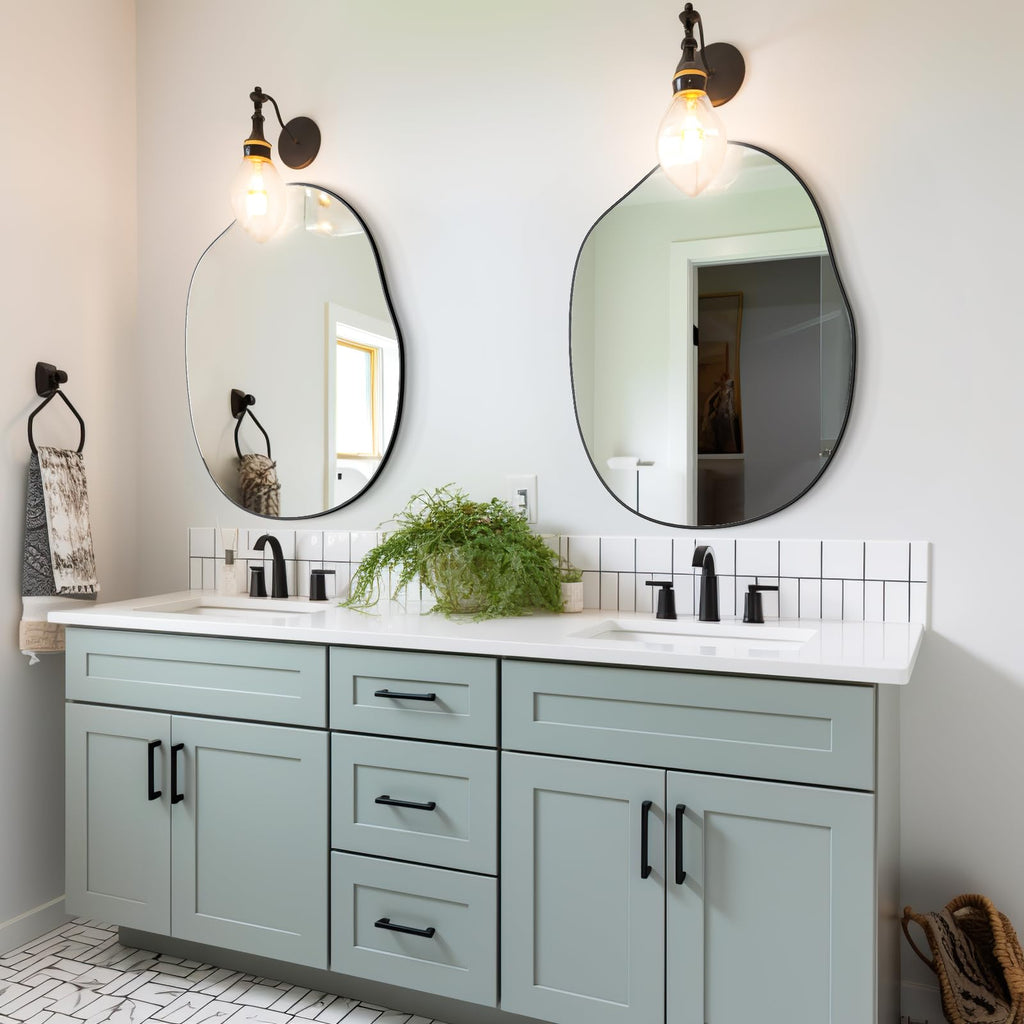 Black Irregular Mirror Asymmetrical Wood Vanity Mirror 24"x32"