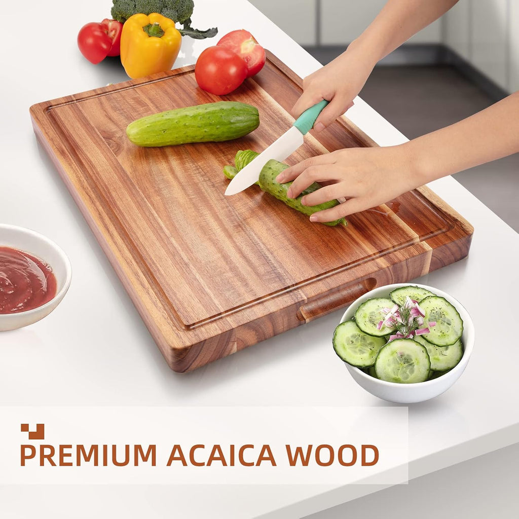 20 x 15 Inch Large Acacia Wood Cutting Board, Reversible Wooden Butcher Block Cutting Board with Juice Groove