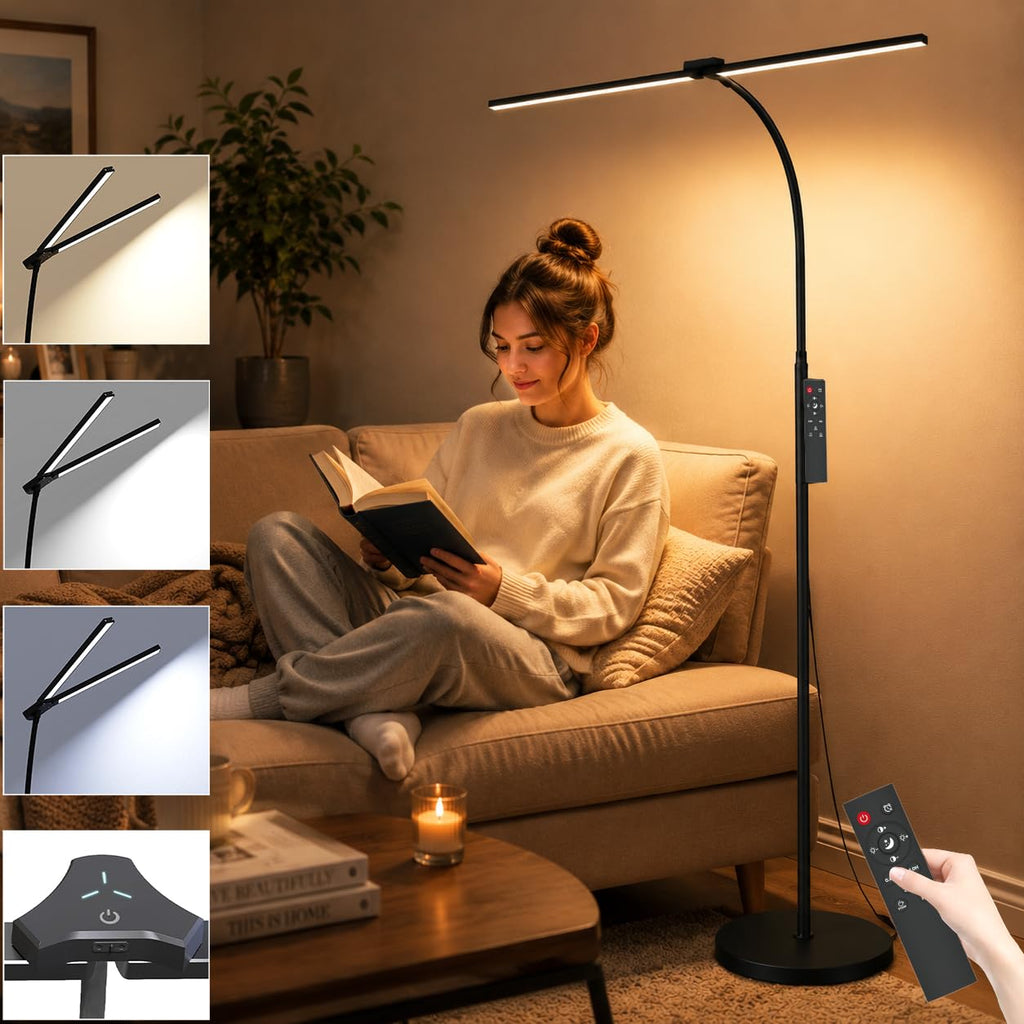 Dual Head LED Floor Lamp, 24W with Remote Control