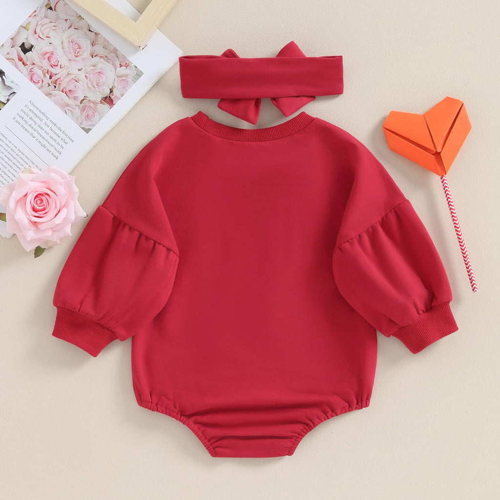Newborn Baby Girl Valentines Clothes Long Sleeve Onesie Bubble Romper Fall Winter Cute Outfits (Puff Sleeve Red, 0-3