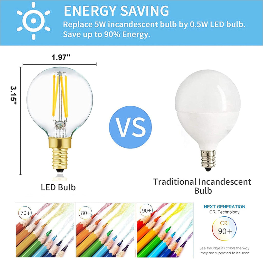 G16.5 LED Bulb,E12 40W Candelabra Dimmable Chandelier Light Bulbs 4000K Daylight White Clear 400lm 4W G50 Vintage LED