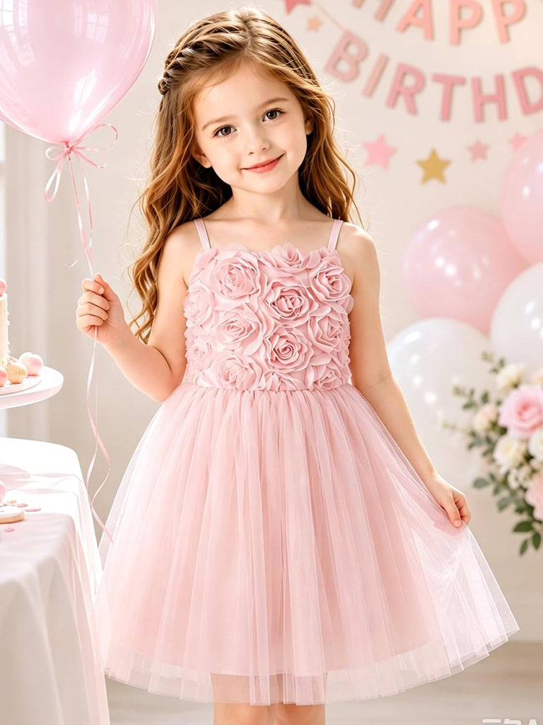 Toddler Girls Tutu Dress Sleeveless Rose Flower Girl Dresses