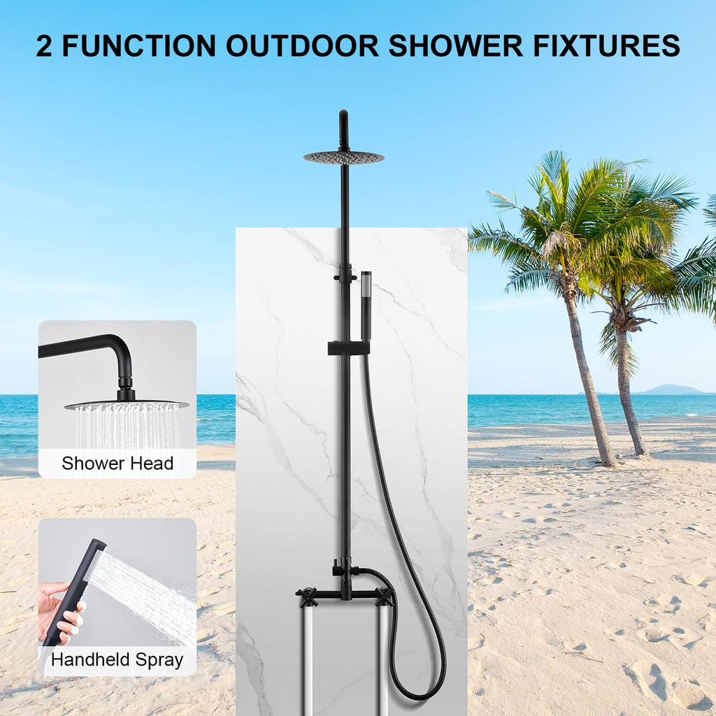 Outdoor Shower Kit, 2-Handle Stainless Steel Valve Exposed Outdoor Shower Fixtures with 8-Inch Shower Head and