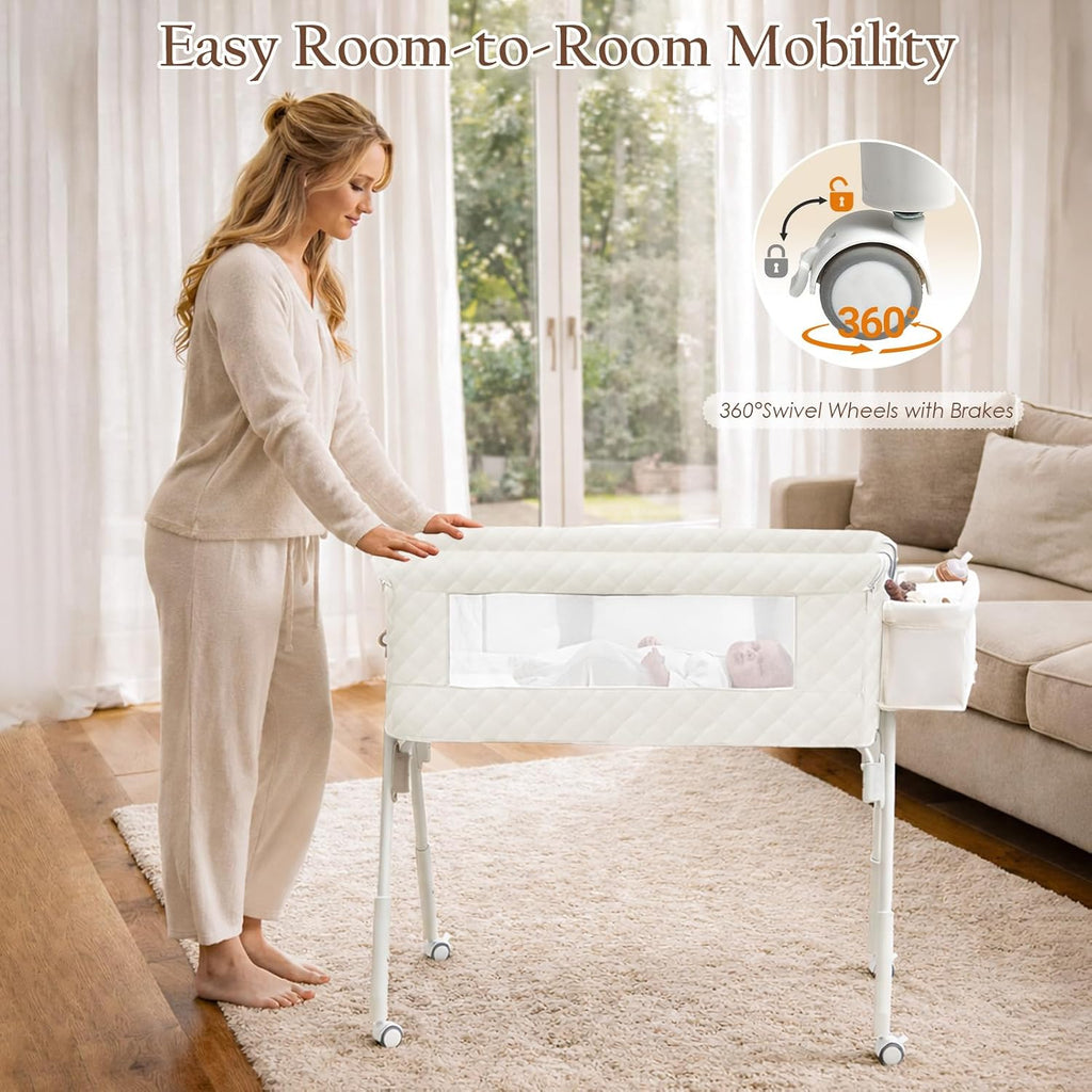 Bassinet Bedside Crib for Newborn 4-in-1 Baby Bassinet Bedside Sleeper | Mesh & Mattress, Easy Move Crib for Newborns