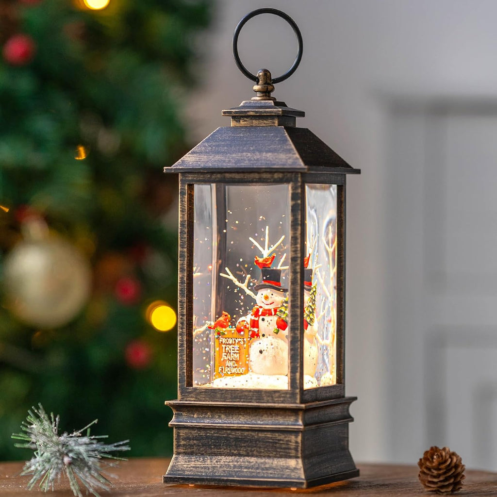 10'' Frosty's Tree Farm Snowman Musical Lighted Snow Globe Water Lantern with Swirling Glitter Decoration