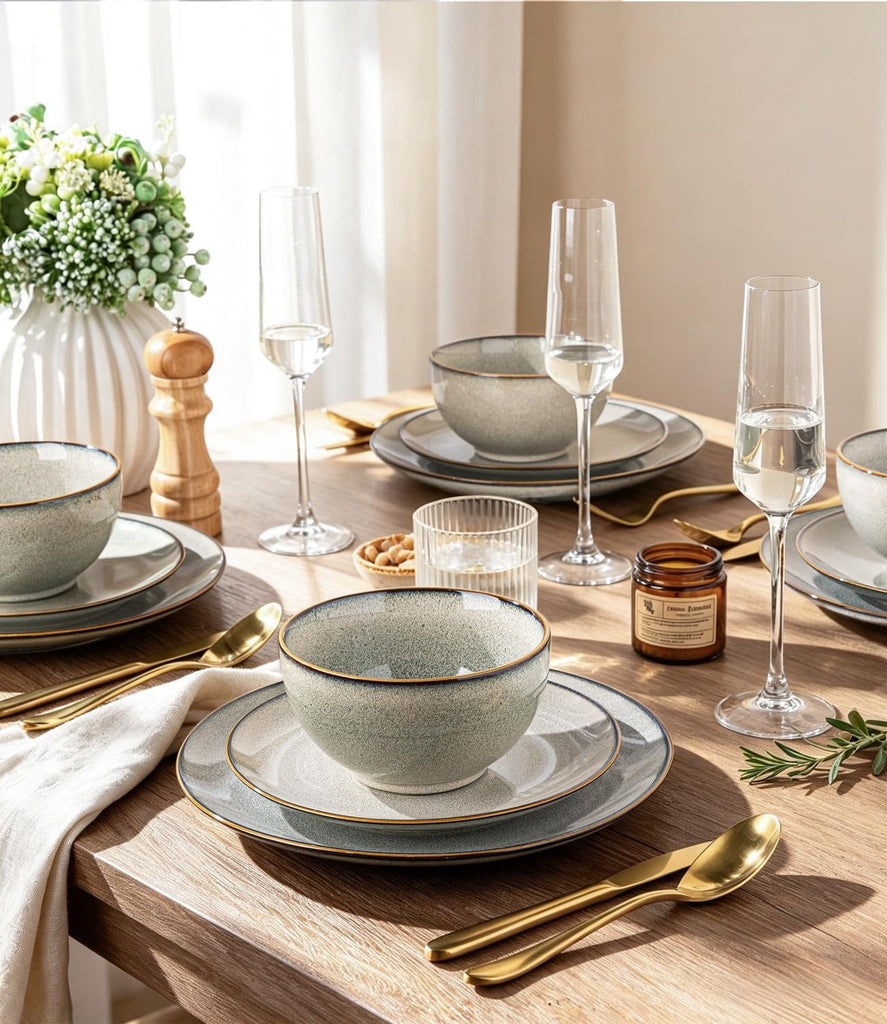 Dinnerware Sets for 6, 18 Pieces Ceramic Plates and Bowls Set